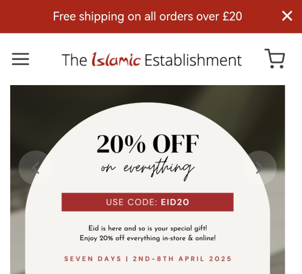 The Islamic Establishment Shop 20% off code in store and online