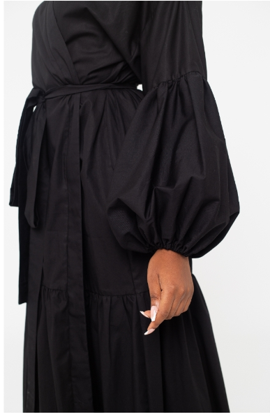 100% Organic Cotton Abaya - Black - Open Front Smock Abaya for Women