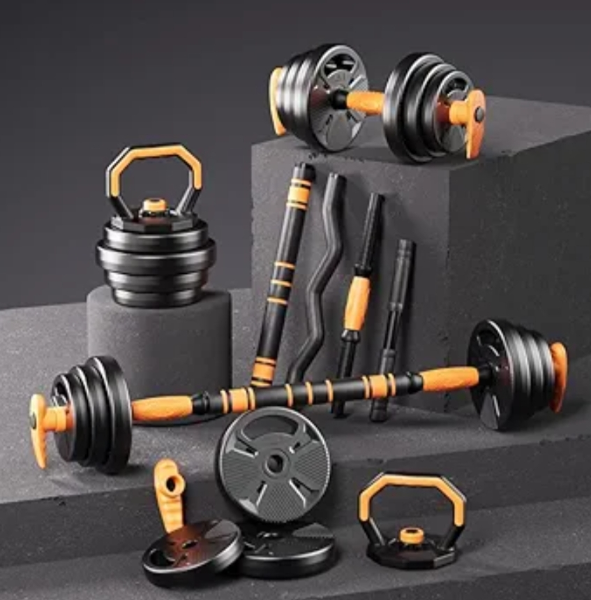 6 in 1 Kettlebell, Dumbbell Straight and Curl Barbell, Push Up Set